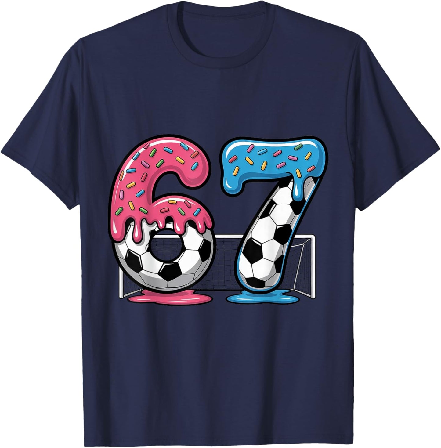 67 Soccer Sport Fan Ice Cream Dripping 6 7 Six Seven Soccer T-Shirt - T-Shirt | Navy