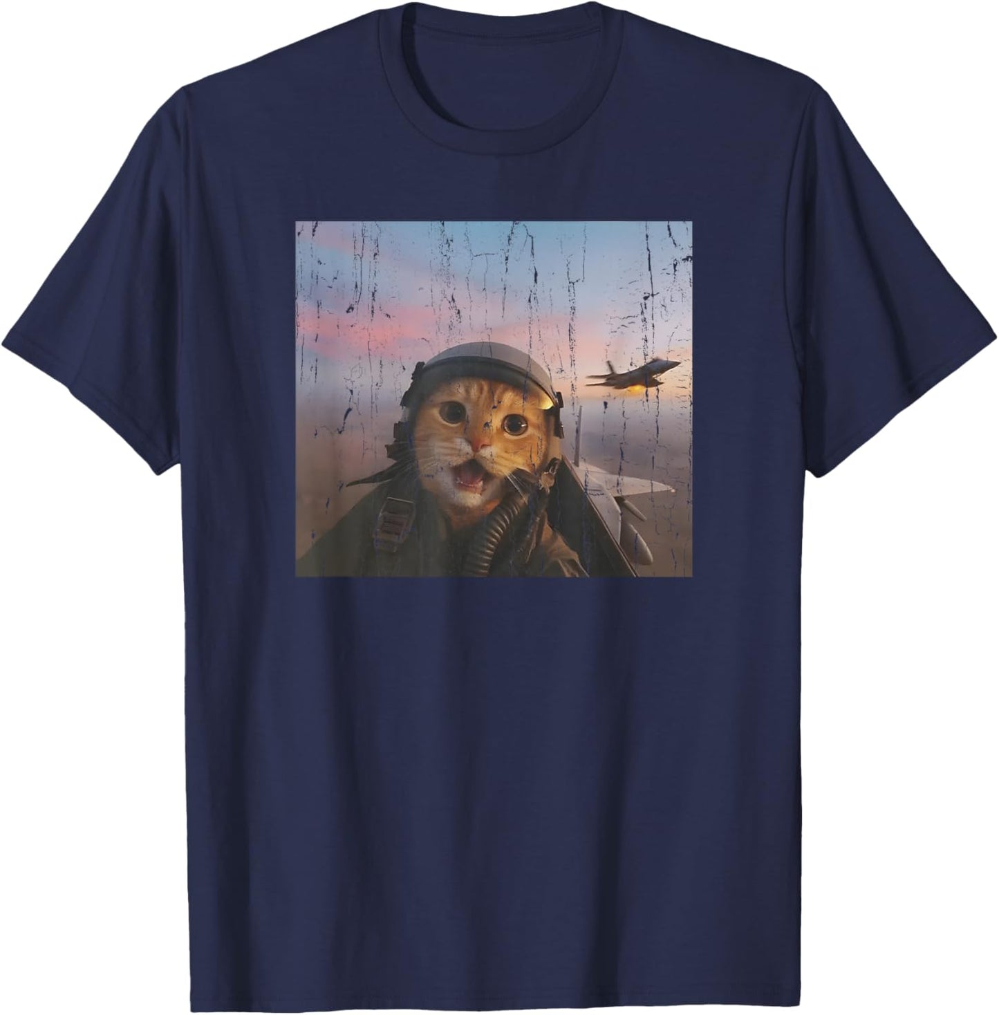 Funny Fighter Pilot Cat T-Shirt - T-Shirt | Navy