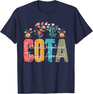 COTA Certified Occupational Therapy Assistant Groovy Flowers T-Shirt - T-Shirt | Navy