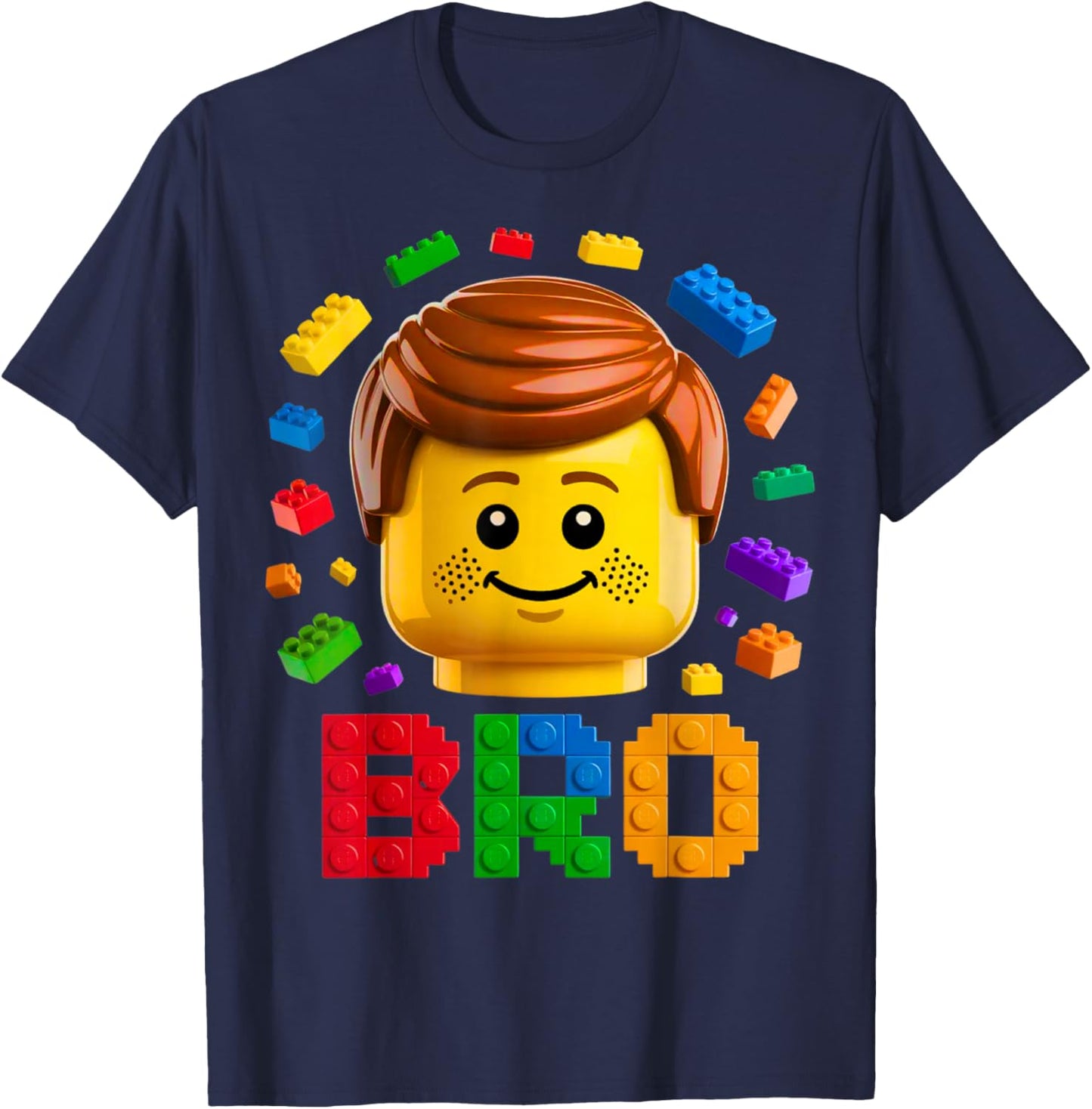 Family Brother Master Builder Building Brick Blocks Boy Kids T-Shirt - T-Shirt | Navy