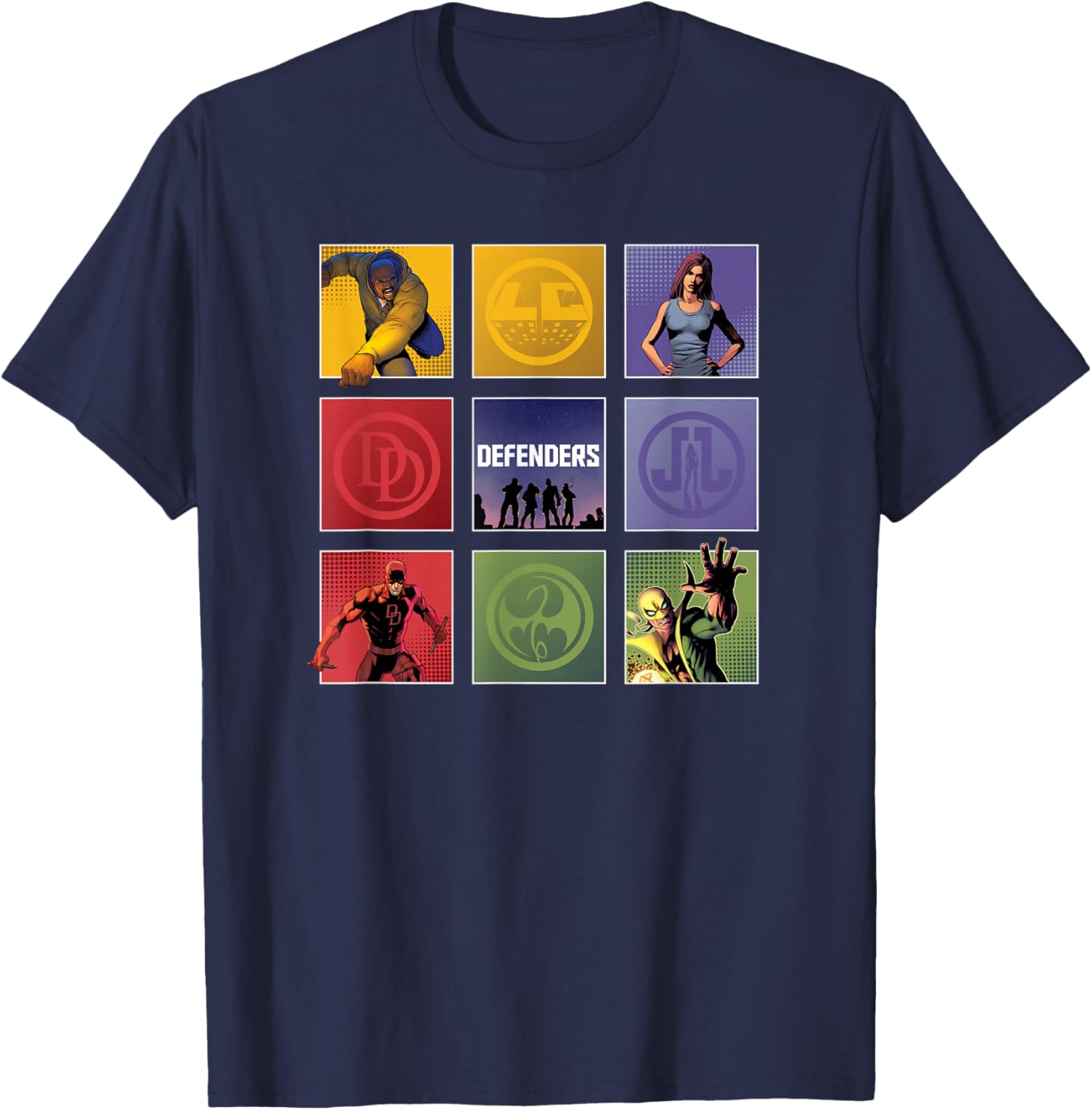 Marvel Comics The Defenders Colorful Boxed Up T-Shirt - T-Shirt | Navy