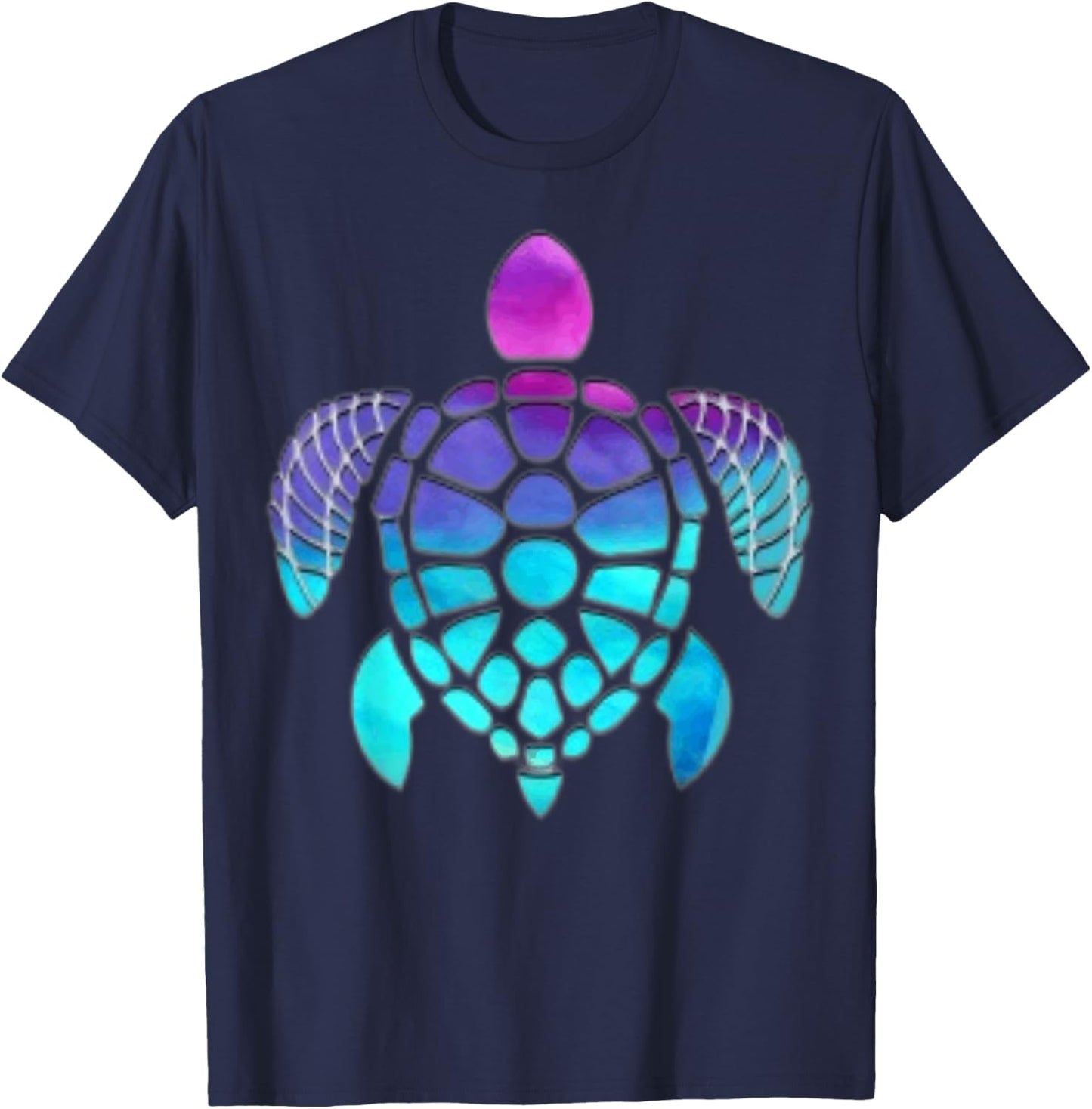 Purple Turquoise Turtle Light Silver Pattern Turtles Lover T-Shirt - T-Shirt | Navy