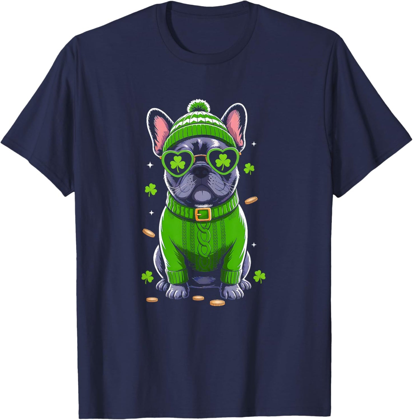 French Bulldog Dog St Patricks Day Lucky Shamrock Dog Lover T-Shirt - T-Shirt | Navy