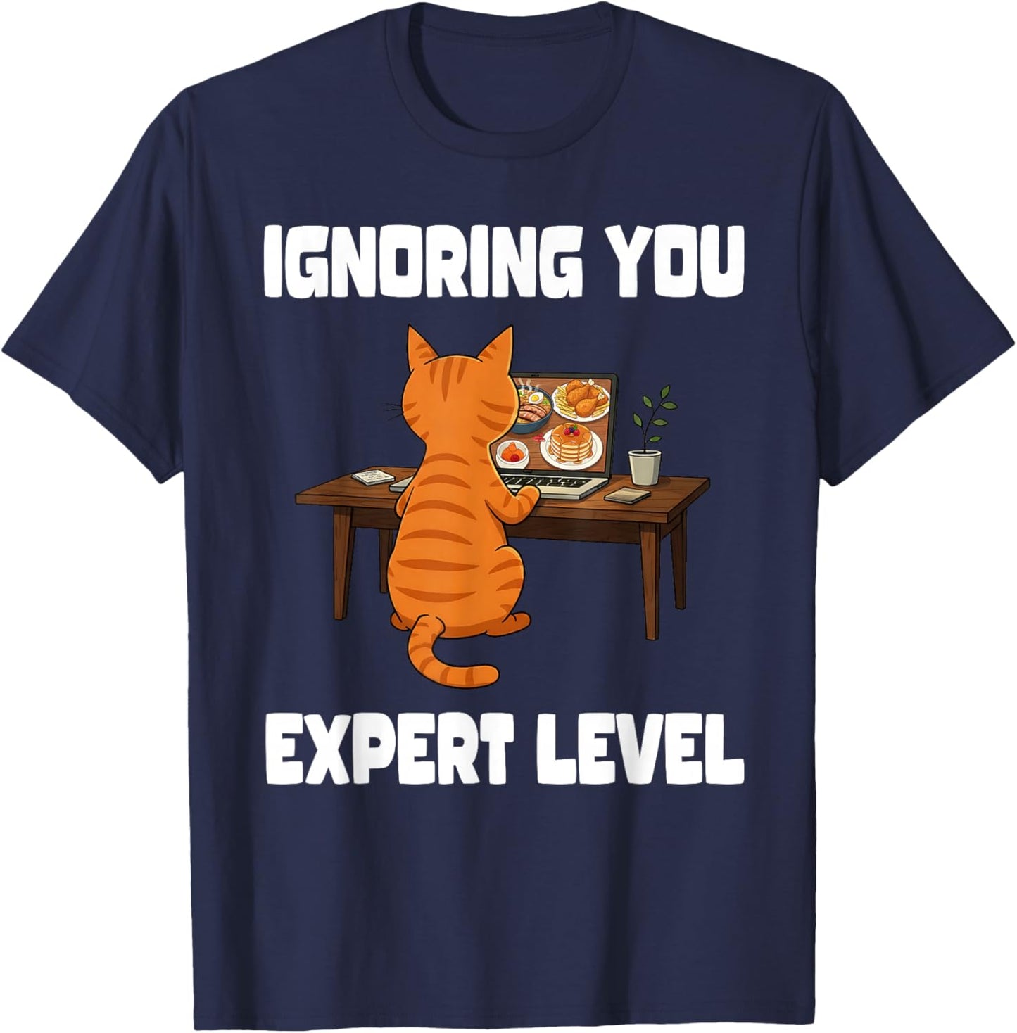 Funny Cat Ignoring You Expert Level Orange Tabby Introvert T-Shirt - T-Shirt | Navy