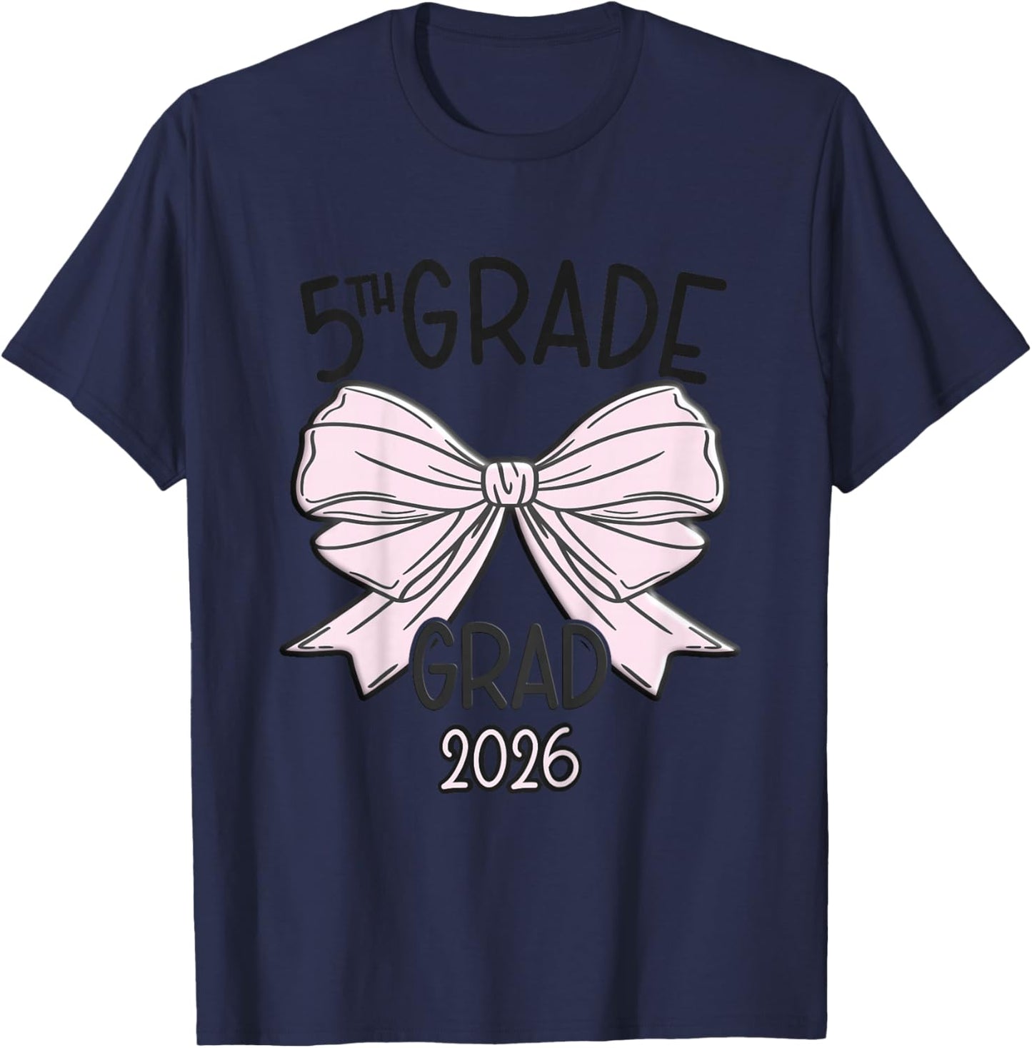Fifth 5th Grade Grad 2026 Bow Elementary School Graduate T-Shirt - T-Shirt | Navy