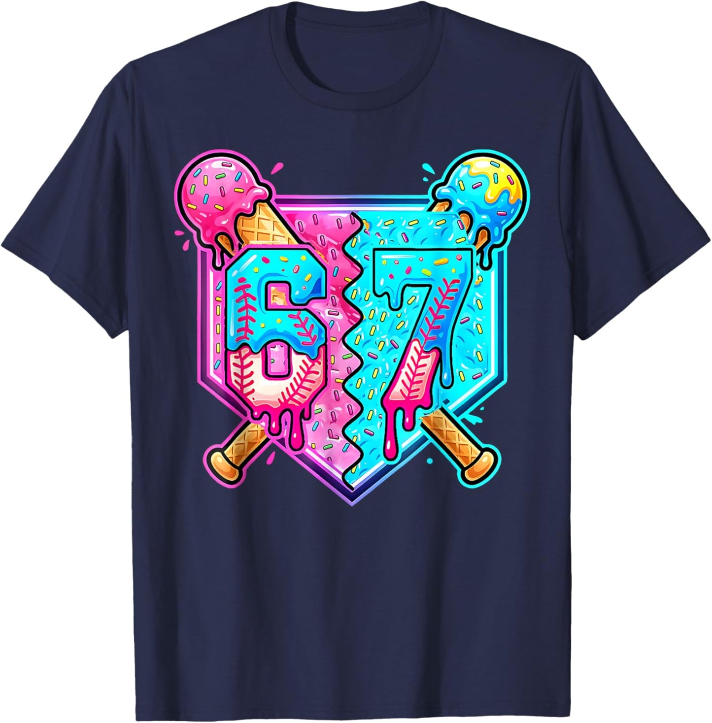 Baseball Drip 67 Six Seven Number 67 Player 67th Birthday T-Shirt - T-Shirt | Navy