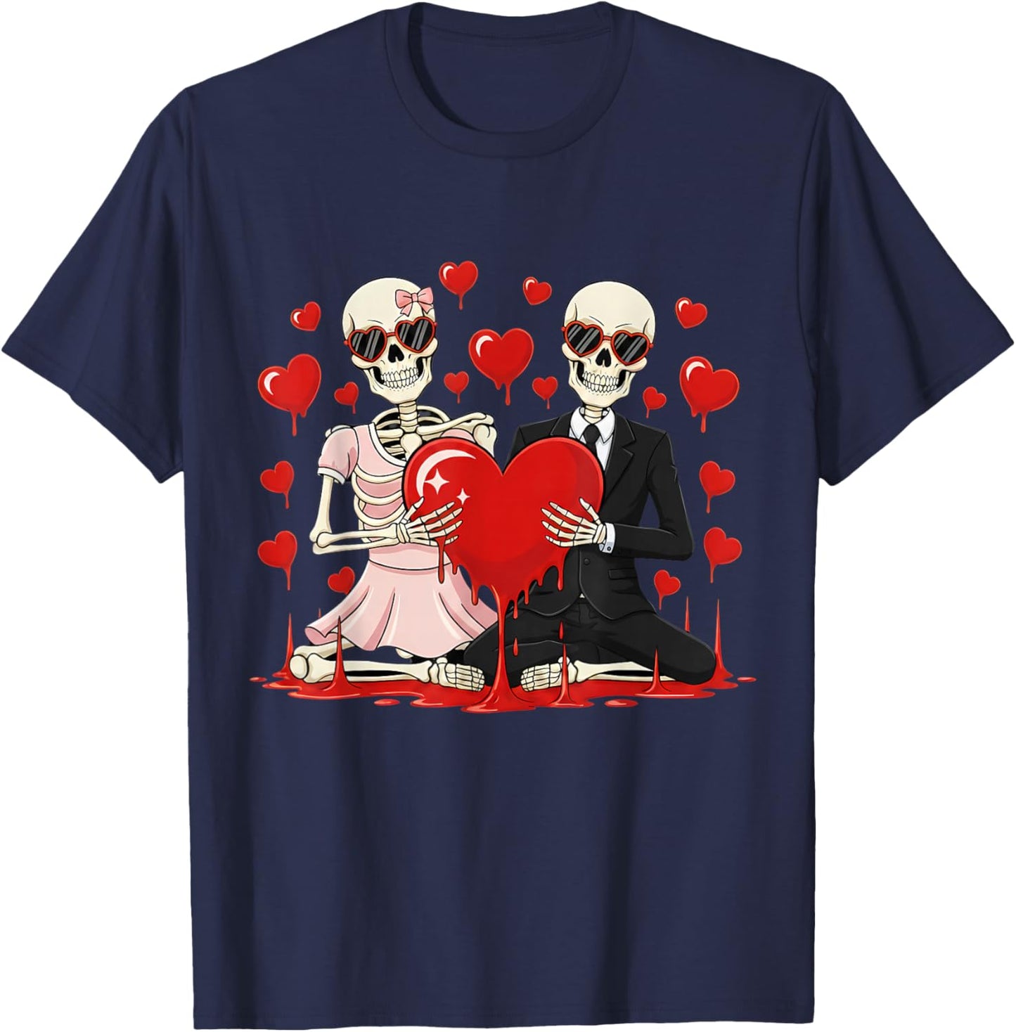 Valentine Skeleton Lover Cute Valentines Day T-Shirt - T-Shirt | Navy