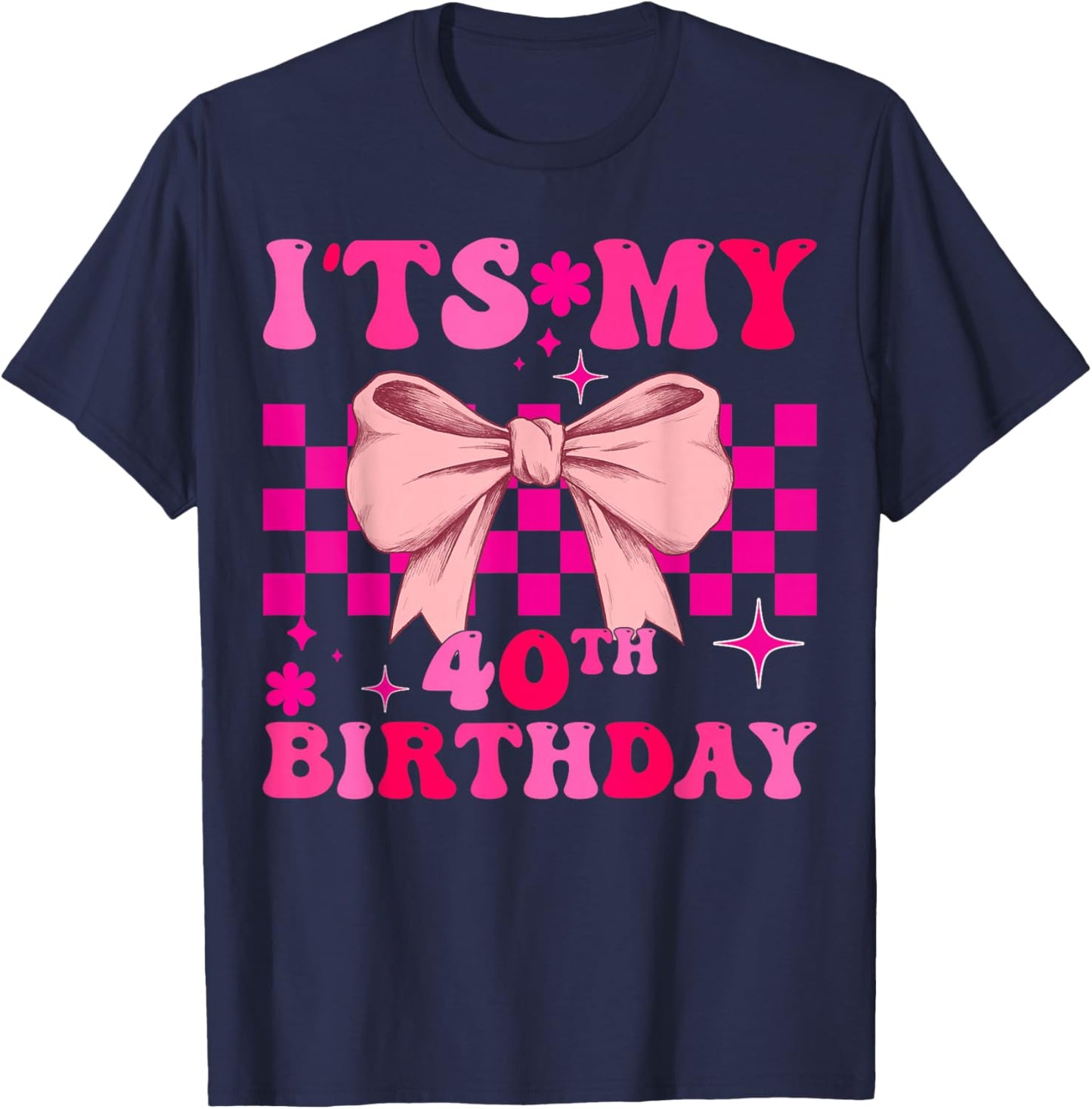 Groovy It’s My 40th Birthday Coquette Bow Girls T-Shirt - T-Shirt | Navy