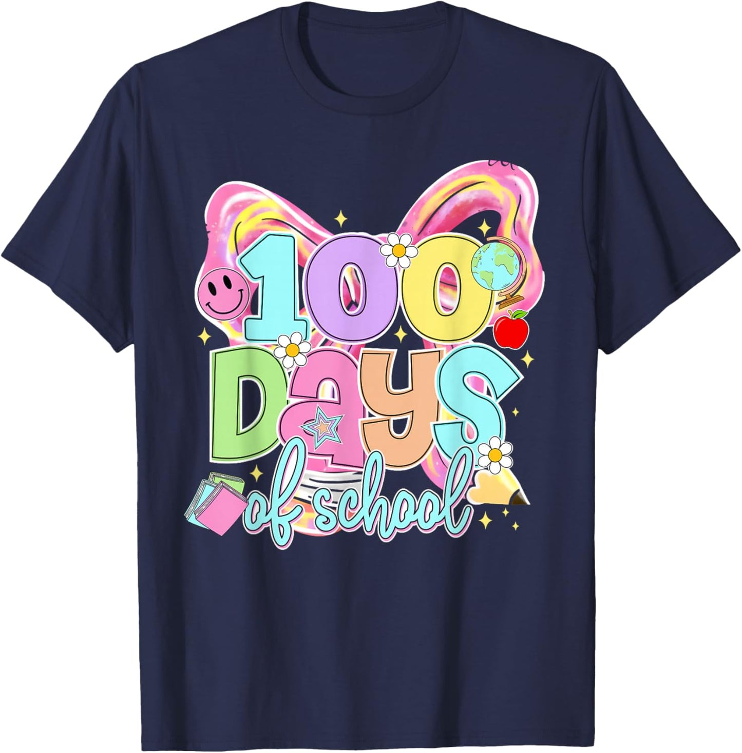 100th Day of School Coquette Bow 100 Days Teacher Girl Women T-Shirt - T-Shirt | Navy