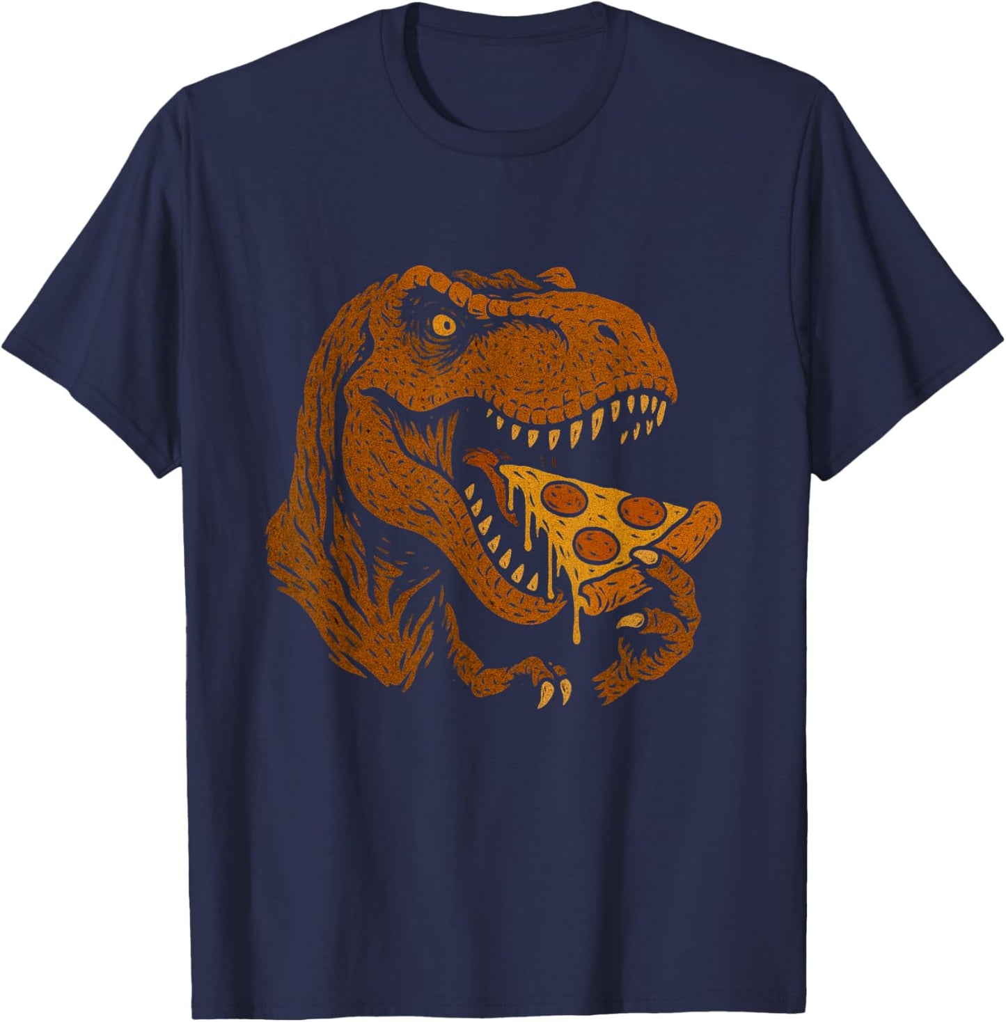 T Rex Eating Pepperoni Pizza Funny Tyrannosaurus Dinosaur T-Shirt - T-Shirt | Navy