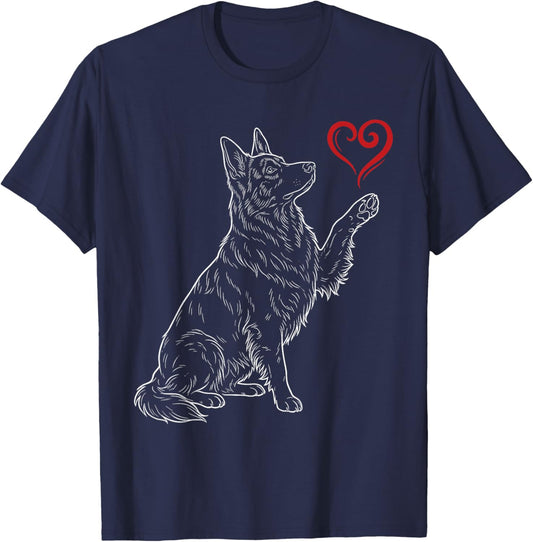 German Shepherd Lover Dog Art Holding Heart Valentines T-Shirt - T-Shirt | Navy