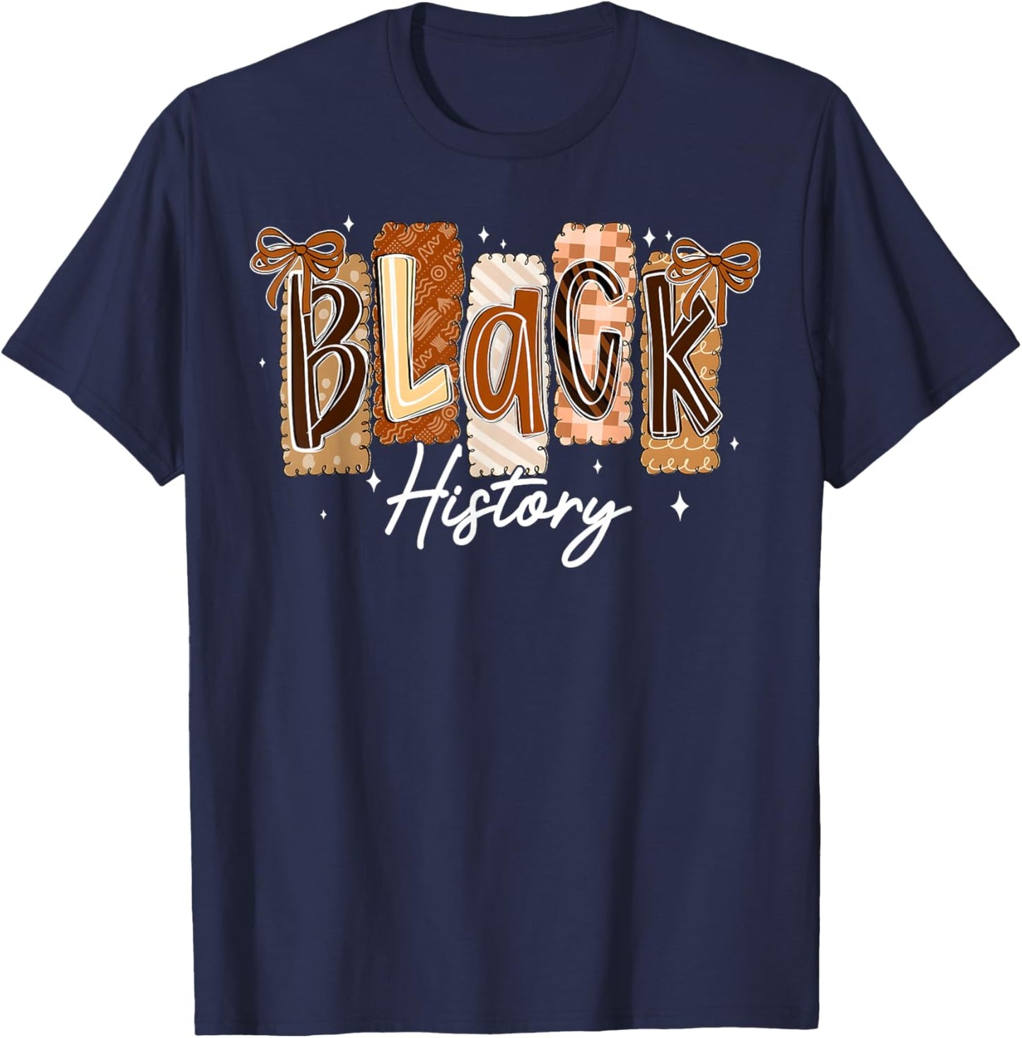 Preppy Black History Coquette Bow African Girl Women Kid T-Shirt - T-Shirt | Navy