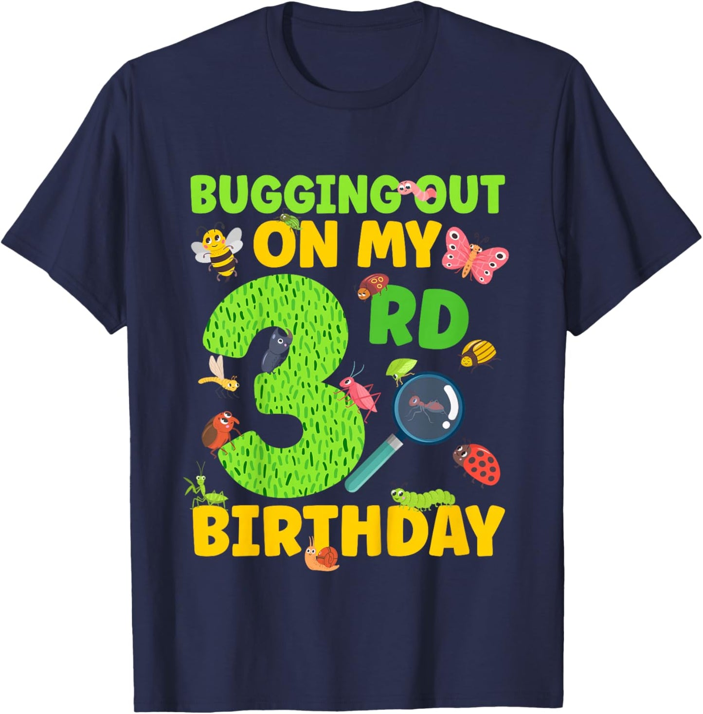 3rd Bug Birthday Party 3 Year Old Bugs Birthday T-Shirt - T-Shirt | Navy