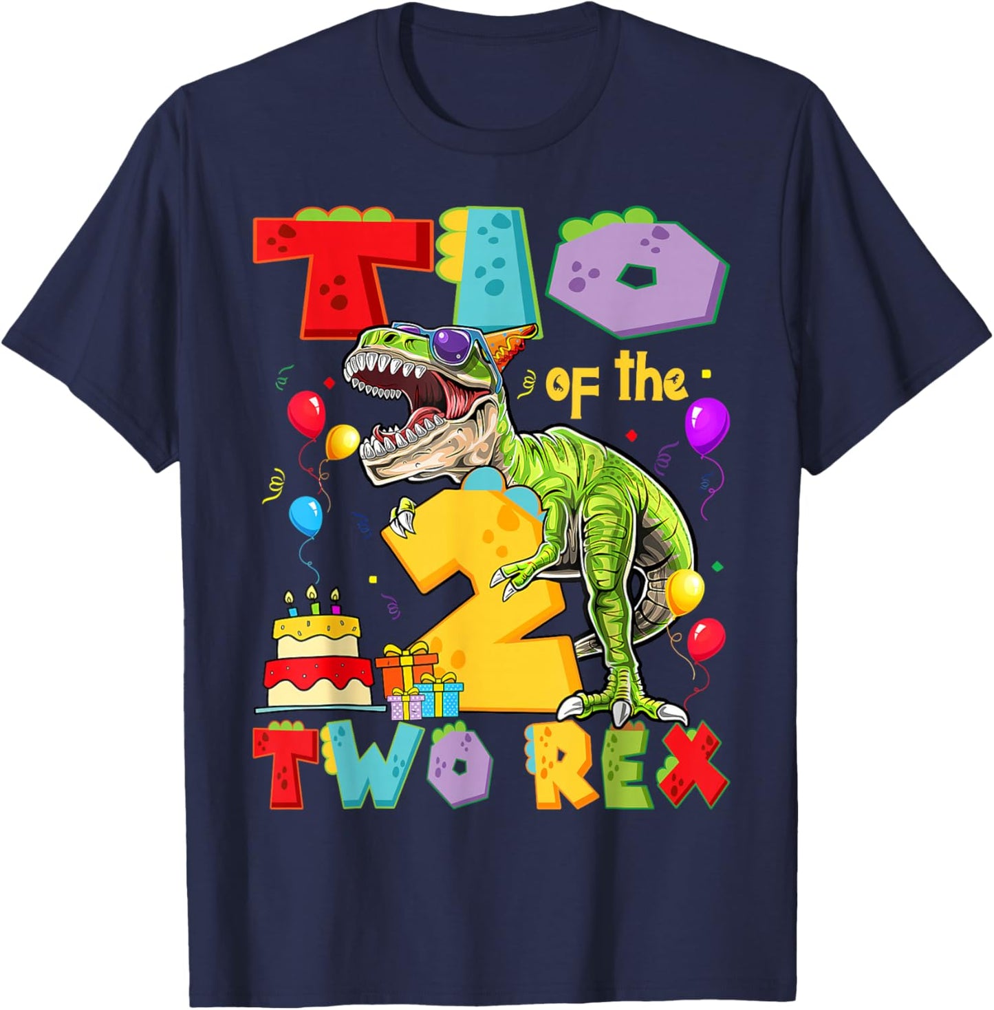 TIO of The Two Rex 2nd Birthday Boy Dinosaur T-Rex T-Shirt - T-Shirt | Navy
