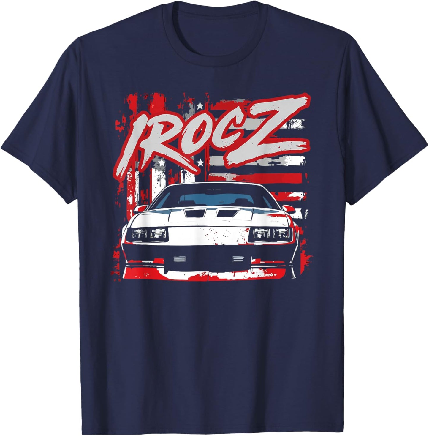 American Classic 1985 IROC Z Front Profile Shot USA Flag T-Shirt - T-Shirt | Navy