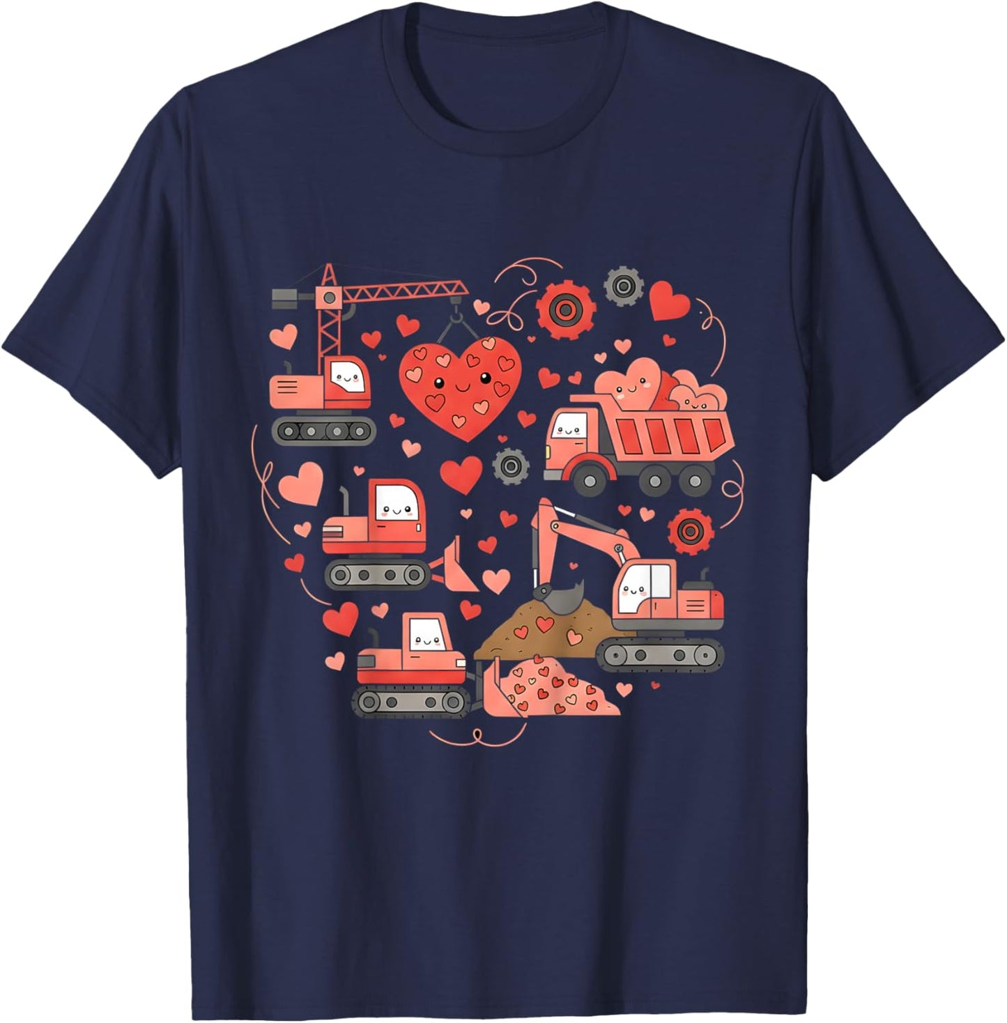 Kids Kids Valentines Construction Trucks Funny Boys Kids Vintage T-Shirt - T-Shirt | Navy