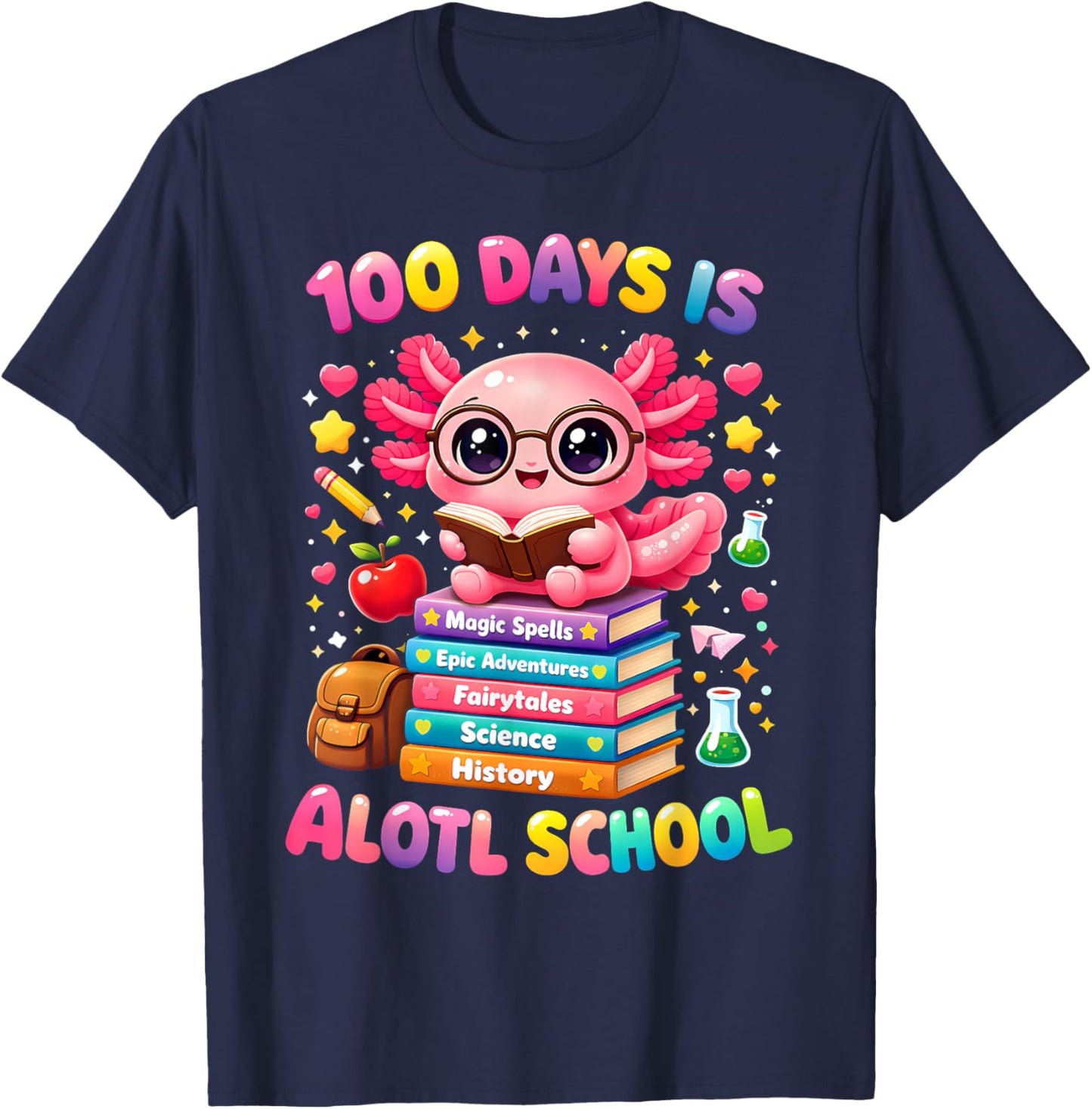 101 Days of School Axolotl Cute Kids Teacher Party T-Shirt - T-Shirt | Navy