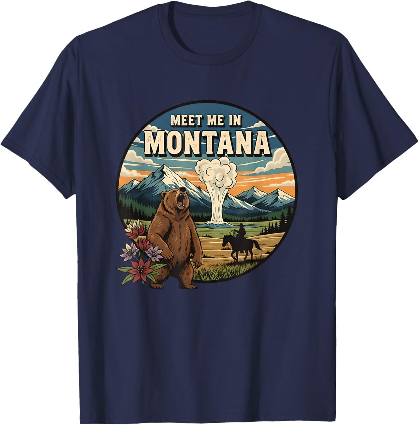 Meet Me in Montana Bear Mountains Nature Design T-Shirt - T-Shirt | Navy