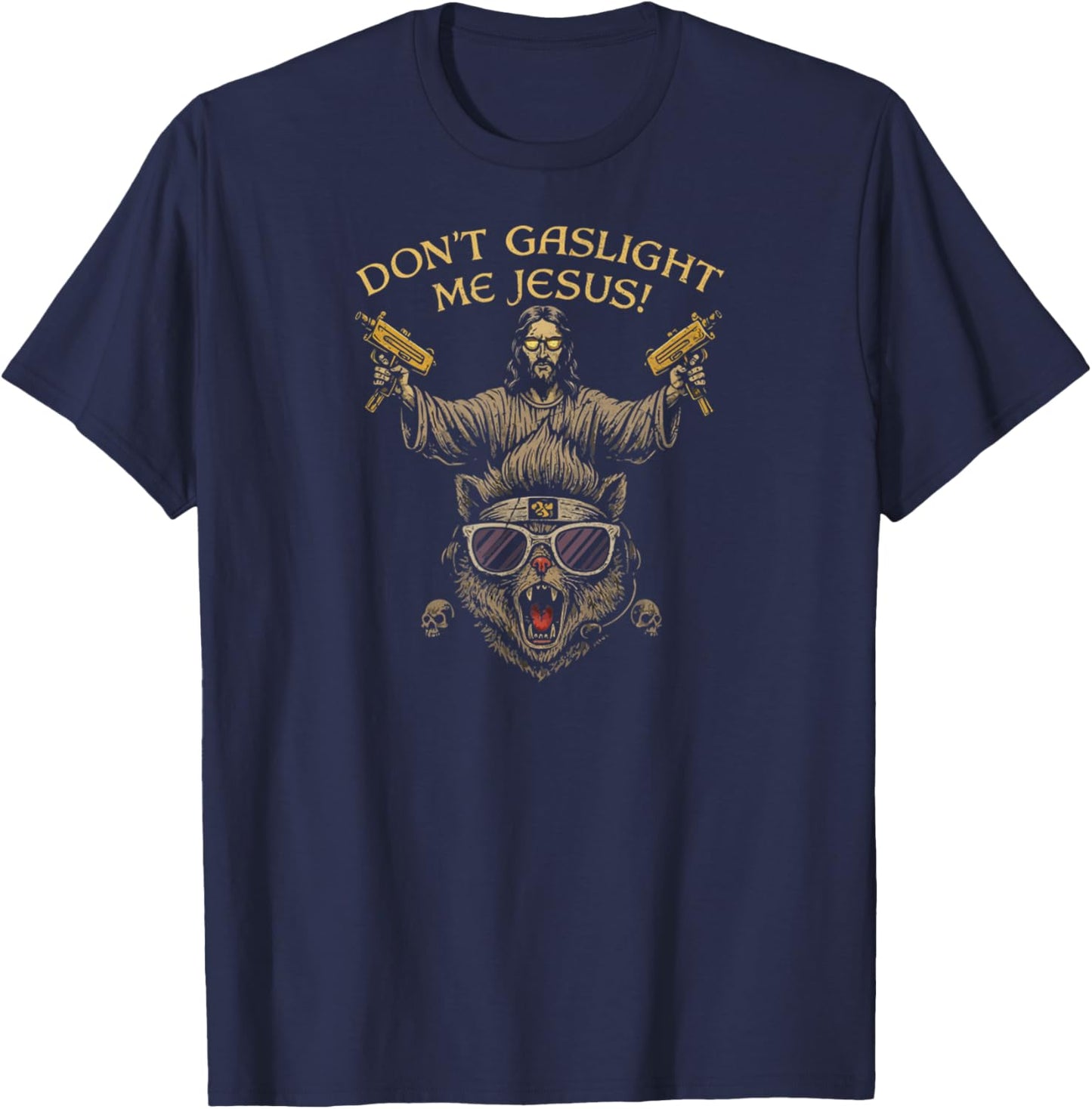Don't Gaslight Me Jesus Funny Meme Design Christian and Cat T-Shirt - T-Shirt | Navy