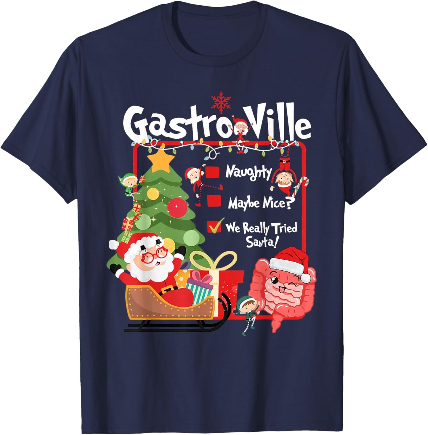 Gastroenterology Christmas List Tech RN GI Endoscopy Nurse T-Shirt - T-Shirt | Navy