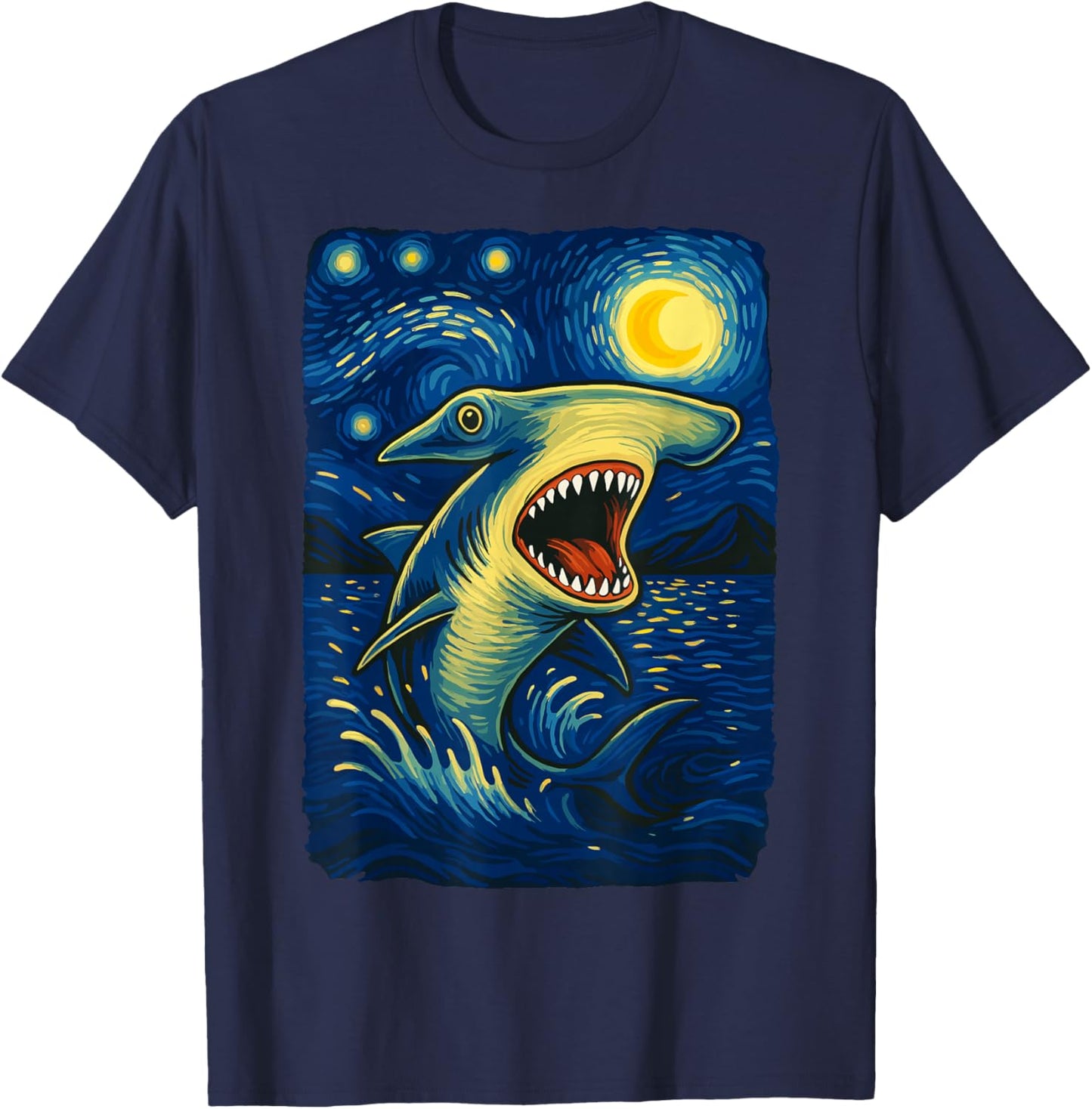 Hammerhead Shark Starry Night Van Gogh Shark Lover Art T-Shirt - T-Shirt | Navy