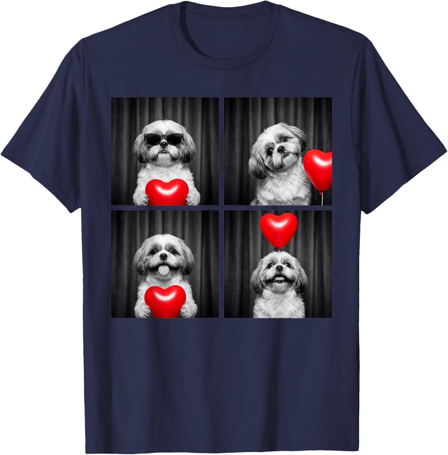 Funny Shih Tzu Photobooth Dog Lover Design Valentines T-Shirt - T-Shirt | Navy