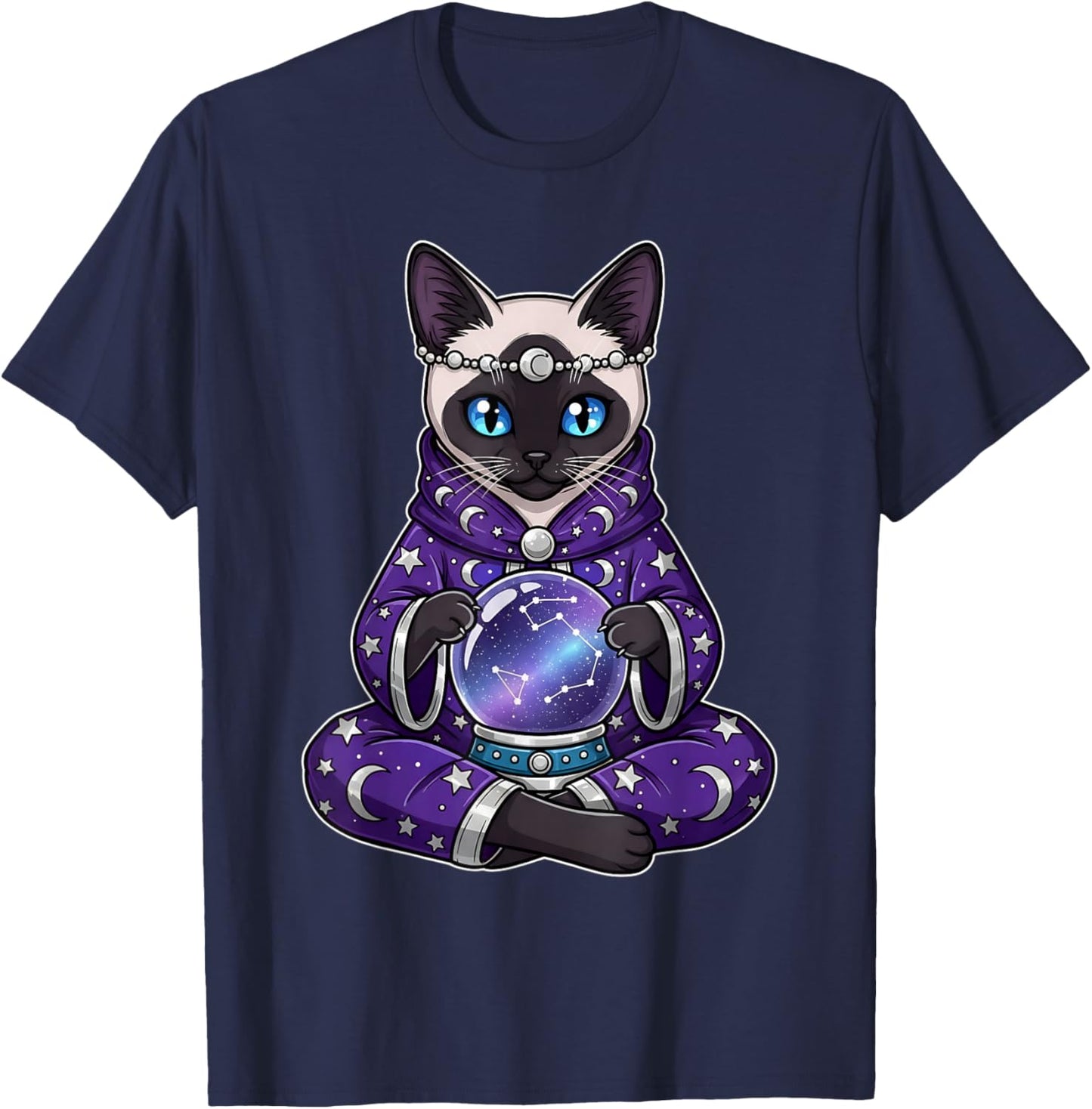 Celestial Cat Oracle Tarot Card Mystical Cats T-Shirt - T-Shirt | Navy