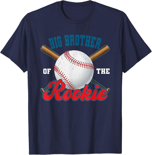 Big Brother Rookie of Year 1st Birthday Baseball Theme T-Shirt - T-Shirt | Navy