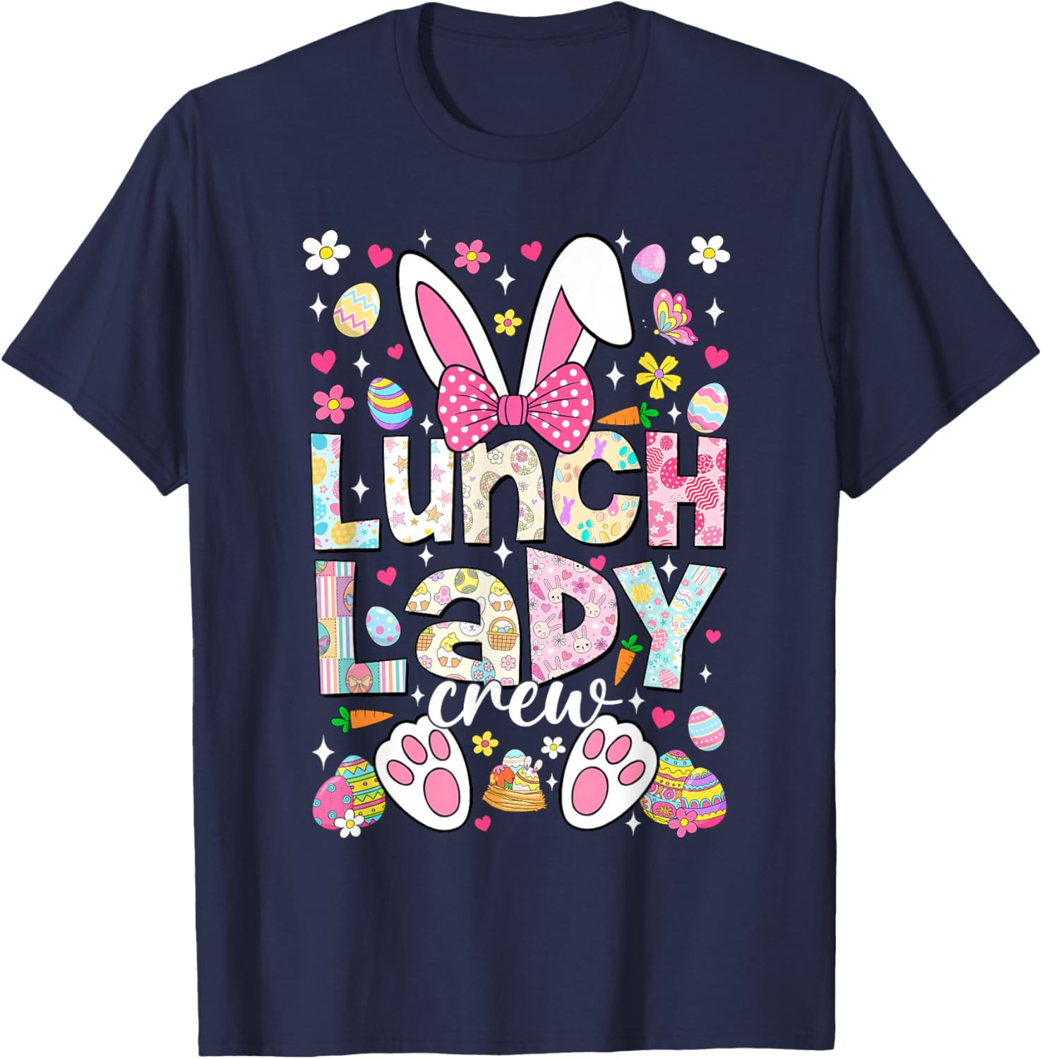 Lunch Lady Crew Funny Bunny Cafeteria Family Easter Day T-Shirt - T-Shirt | Navy