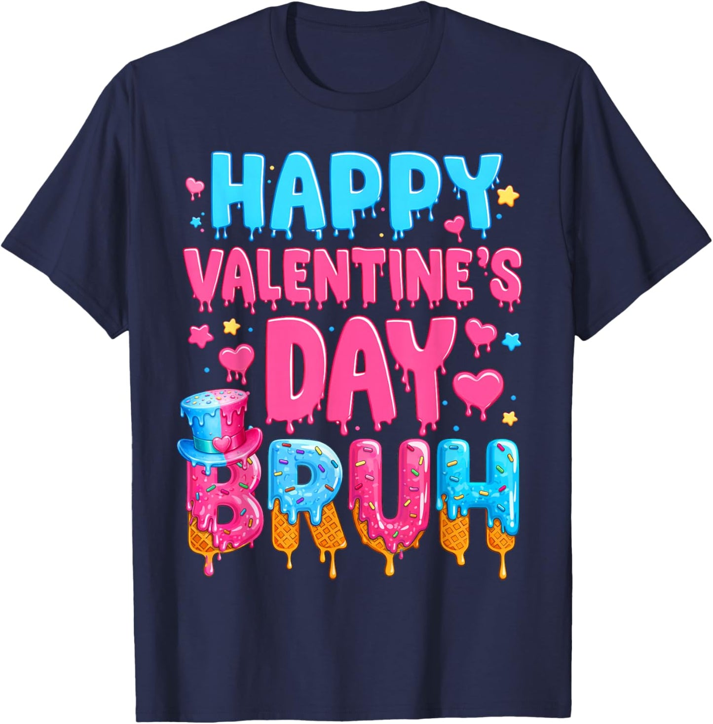 Happy Valentines Day Bruh Ice Cream Drip Valentine Kids Boys T-Shirt - T-Shirt | Navy