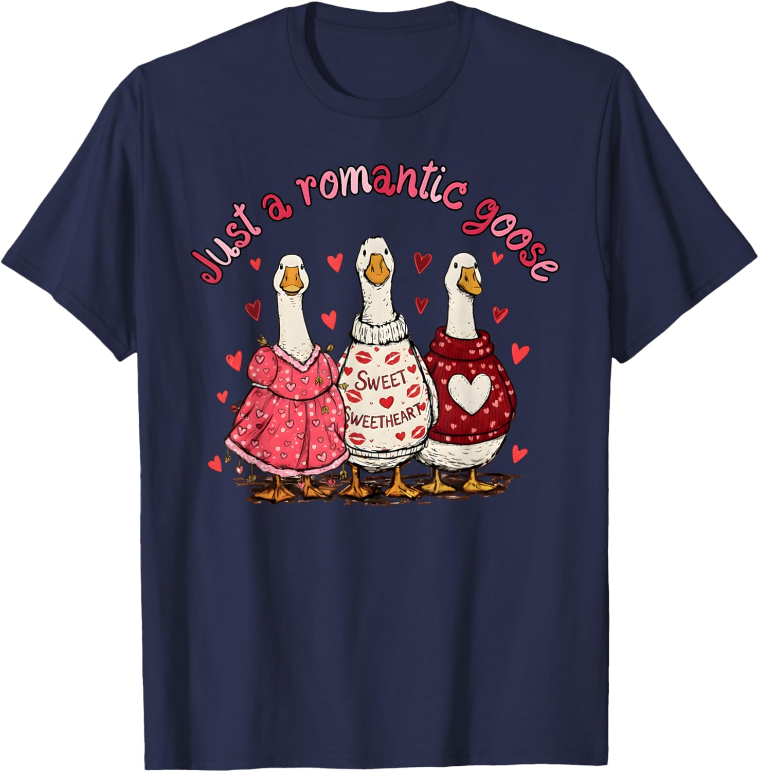 Funny Just A Romantic Silly Goose Heart Valentine Girl Women T-Shirt - T-Shirt | Navy