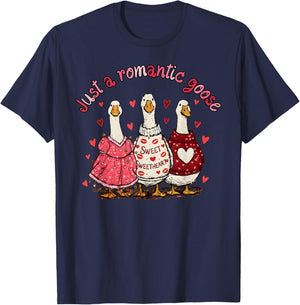 Funny Just A Romantic Silly Goose Heart Valentine Girl Women T-Shirt - T-Shirt | Navy