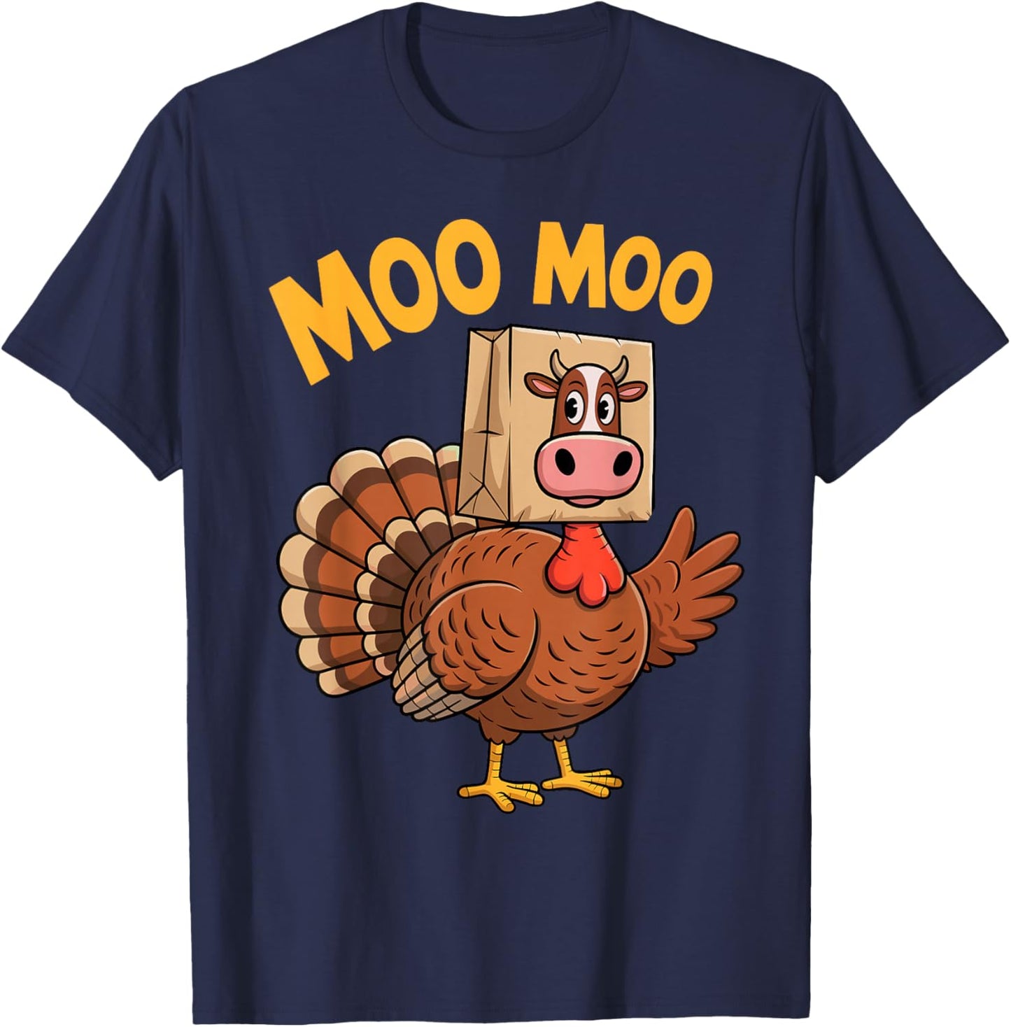 Funny Turkey Moo Cow Thanksgiving T-Shirt - T-Shirt | Navy