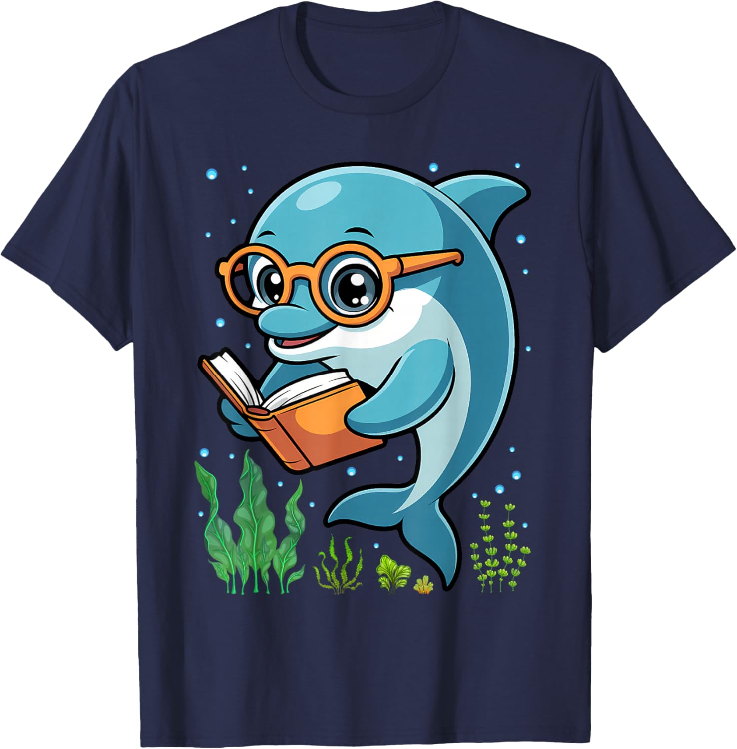 Dolphin Reading Book Matching Bookworm Librarian Books Lover T-Shirt - T-Shirt | Navy