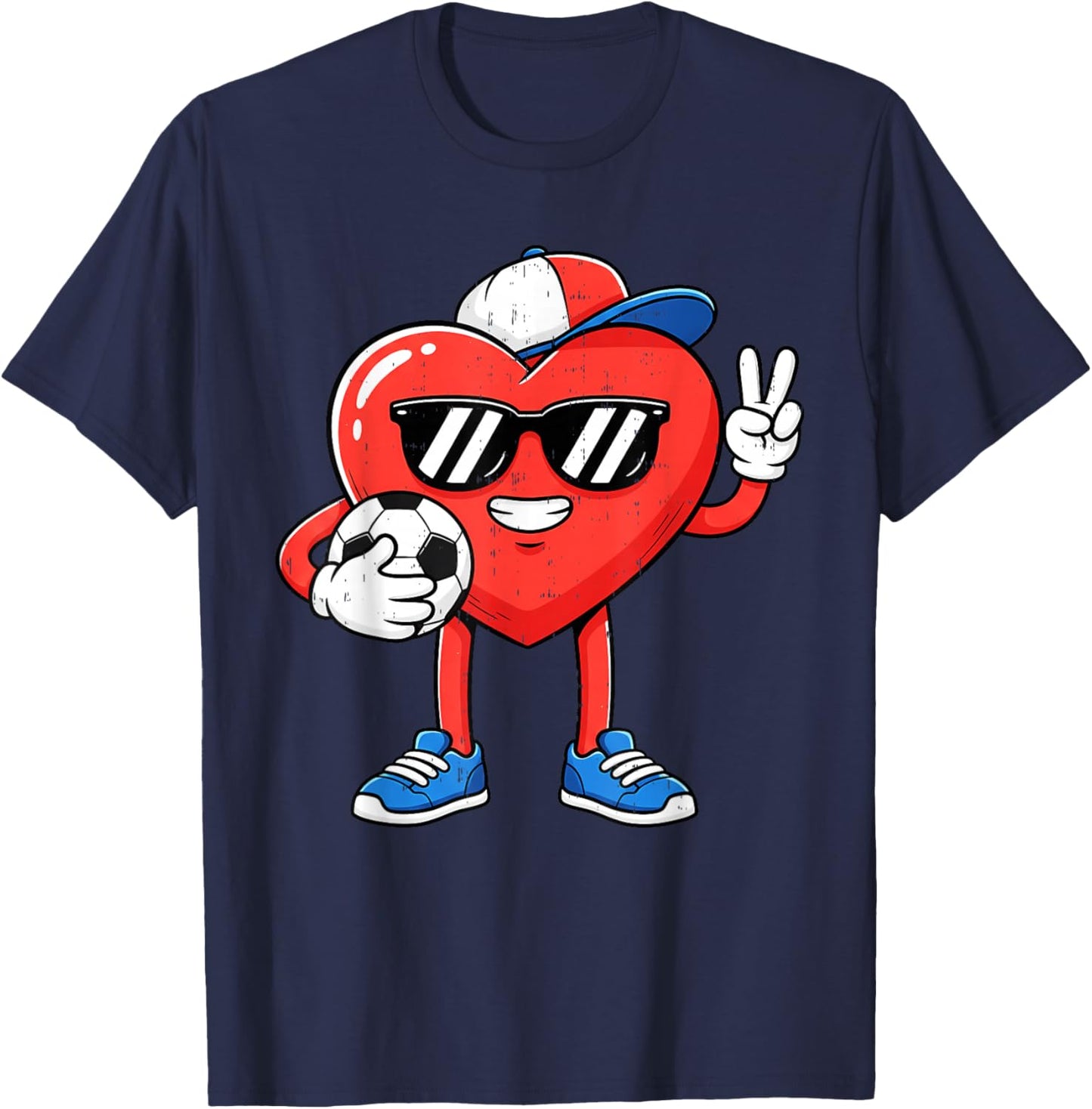 Heart Play Soccer Valentines Day for Teens Boys Girls Kids T-Shirt - T-Shirt | Navy