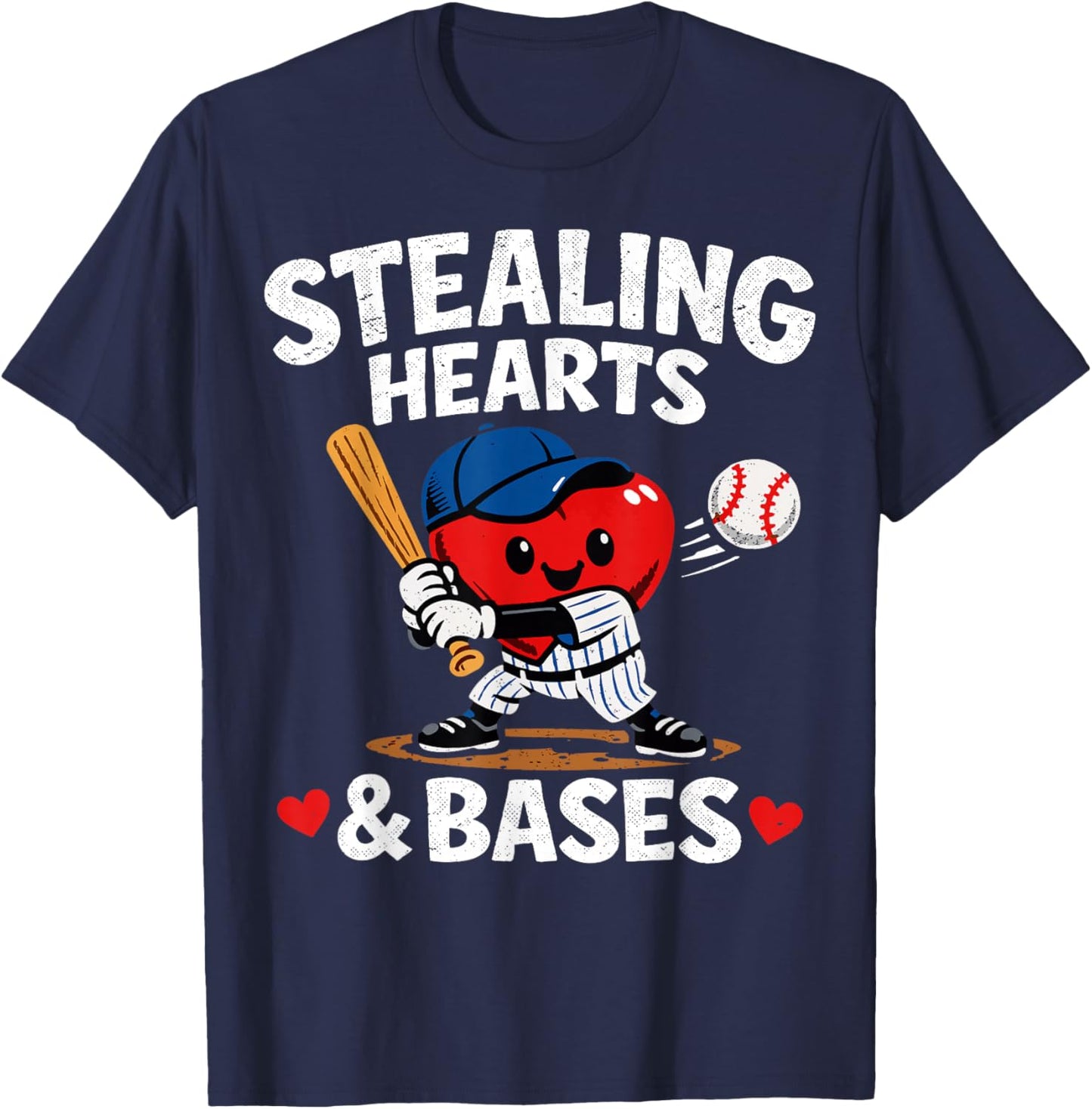 Stealing Hearts & Bases Valentine’s Day Baseball Love T-Shirt - T-Shirt | Navy