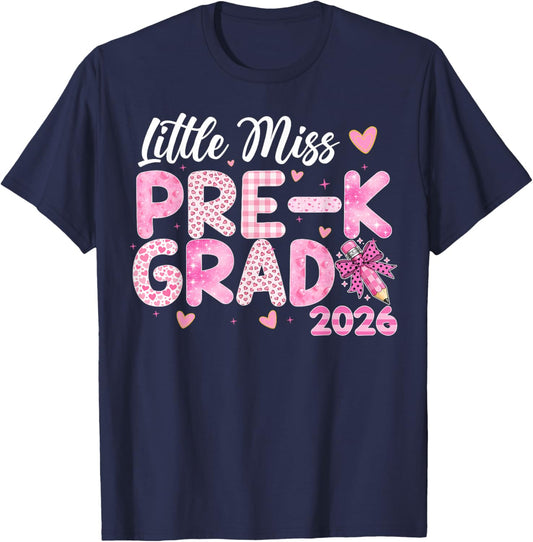 Little Miss Pre-K Grad 2026 Preschool Graduation Kids Girls T-Shirt - T-Shirt | Navy