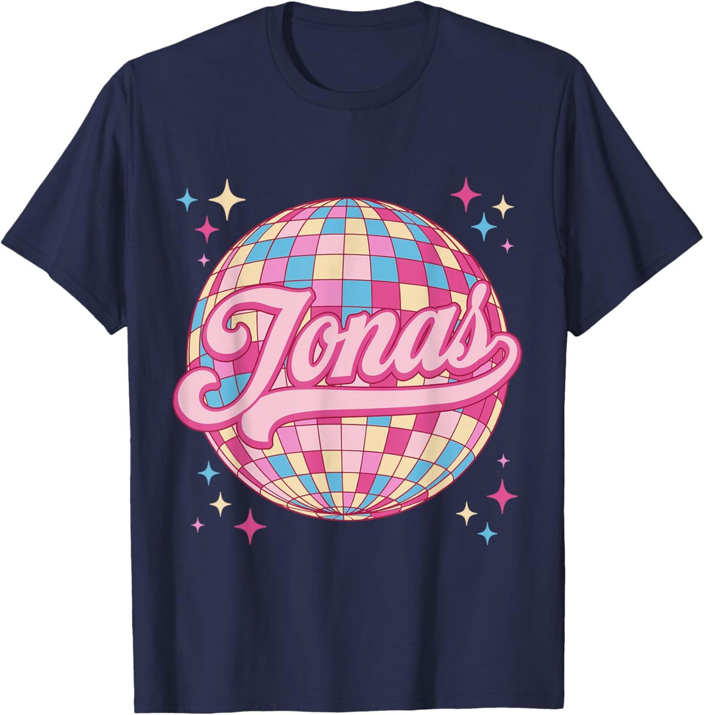 Retro Jonas First Name Personalized Disco 80s Birthday T-Shirt - T-Shirt | Navy