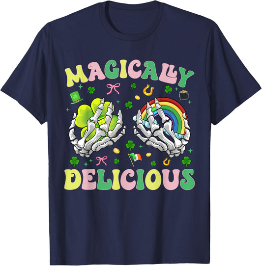 Magically Delicious Skeleton Hands Women Men St Patricks Day T-Shirt - T-Shirt | Navy
