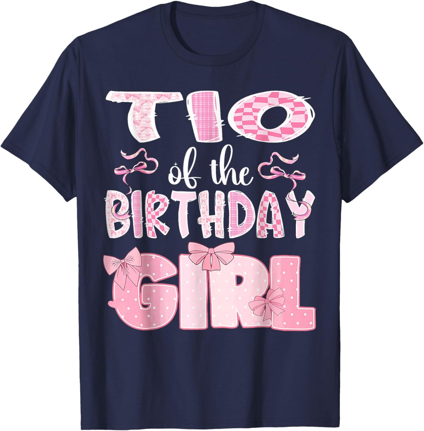 TIO of The Birthday Girl Family Pink Coquette Bow T-Shirt - T-Shirt | Navy