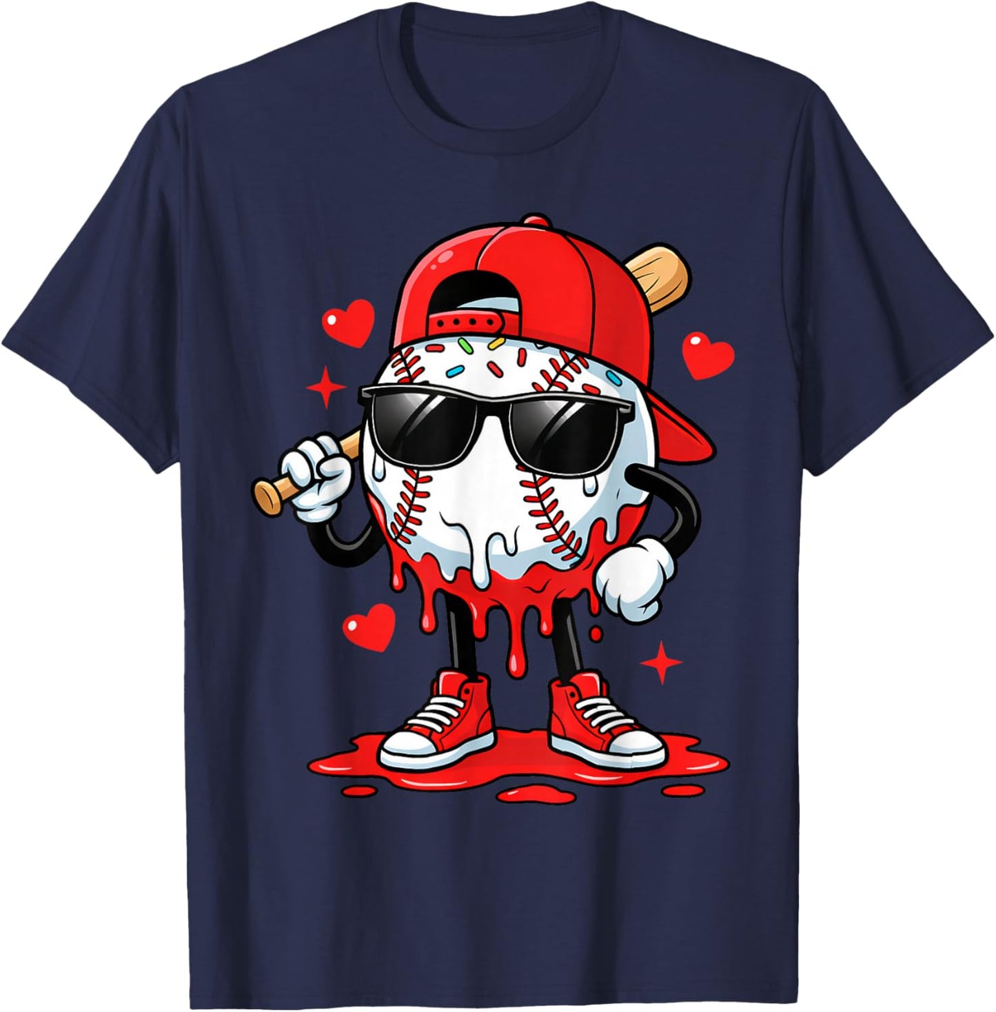 Baseball Drip Icecream Apparel Youth Boy Valentine T-Shirt - T-Shirt | Navy