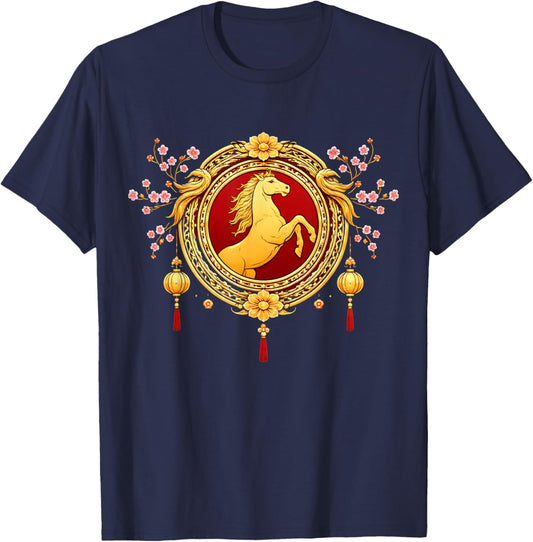 Year of The Horse 2026 Lunar New Year Chinese Men Women Kids T-Shirt - T-Shirt | Navy