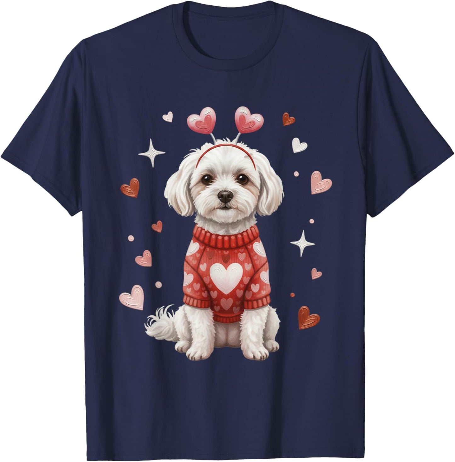 Cute Maltese Valentine Heart Valentines Day T-Shirt - T-Shirt | Navy