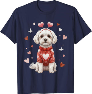 Cute Maltese Valentine Heart Valentines Day T-Shirt - T-Shirt | Navy