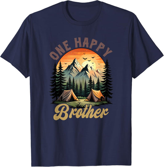 One Happy Brother Camper 1St Birthday Camping Bear T-Shirt - T-Shirt | Navy