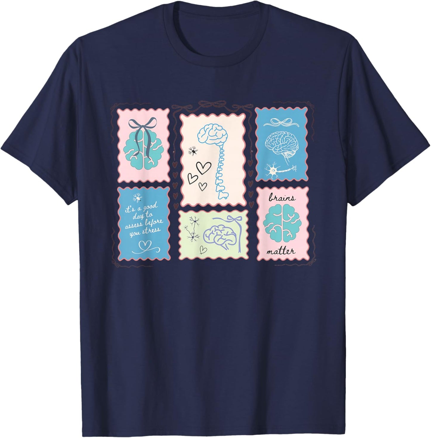 Neuroscience Forensic Science Coquette Bow Neurology Anatomy T-Shirt - T-Shirt | Navy