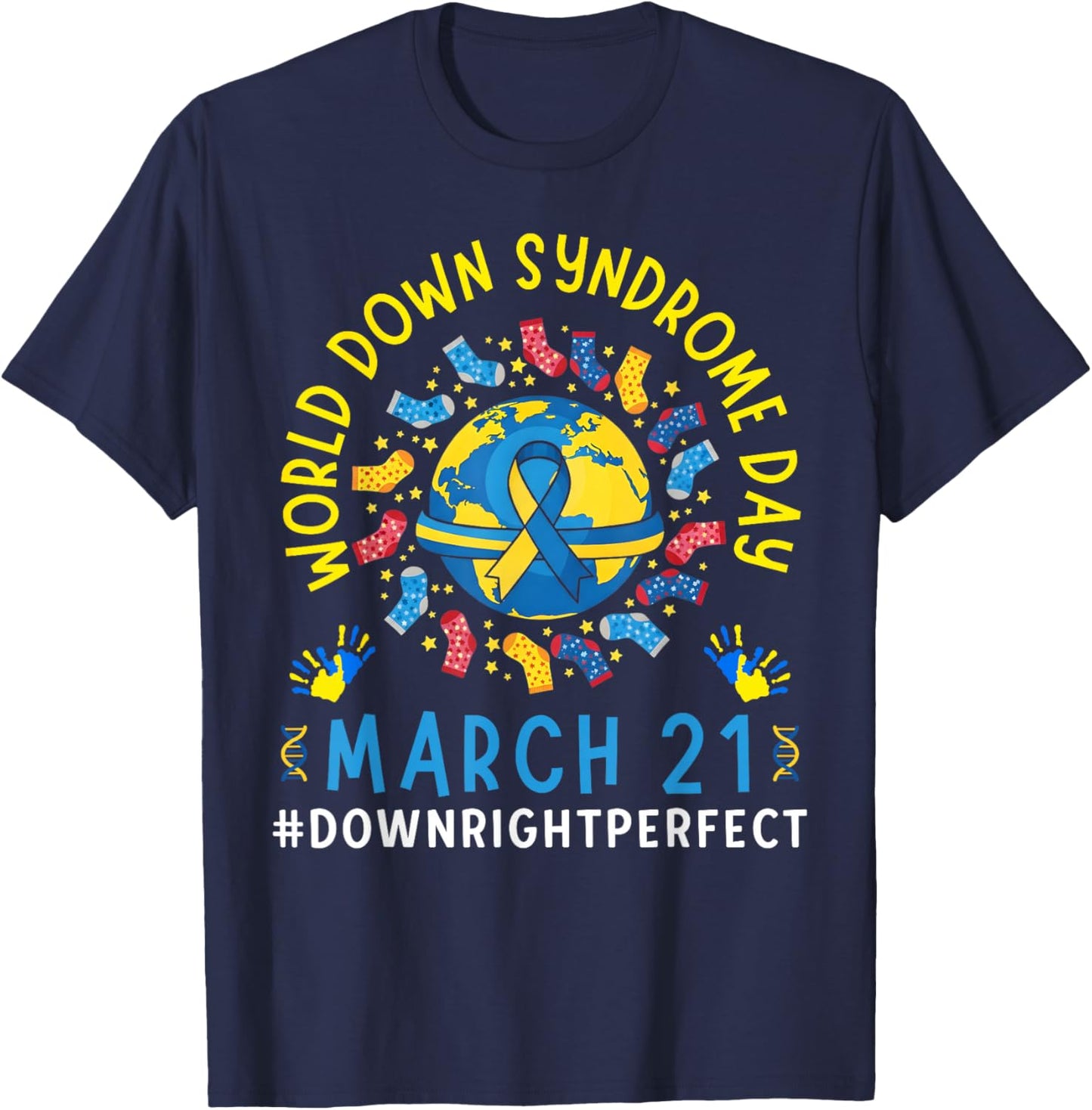 Funny Ribbon World Down Syndrome Day Awareness Support Kids T-Shirt - T-Shirt | Navy