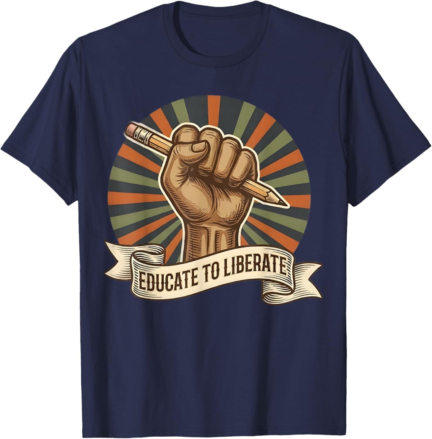 Black History Month Teacher Raised Fist Pencil Educator T-Shirt - T-Shirt | Navy