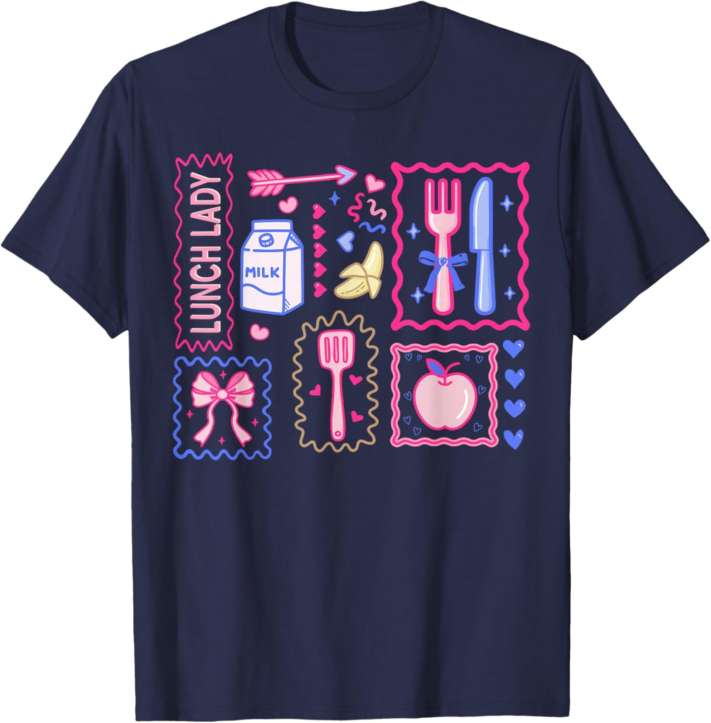Lunch Lady Valentines Day Coquette Cute Cafeteria Squad T-Shirt - T-Shirt | Navy