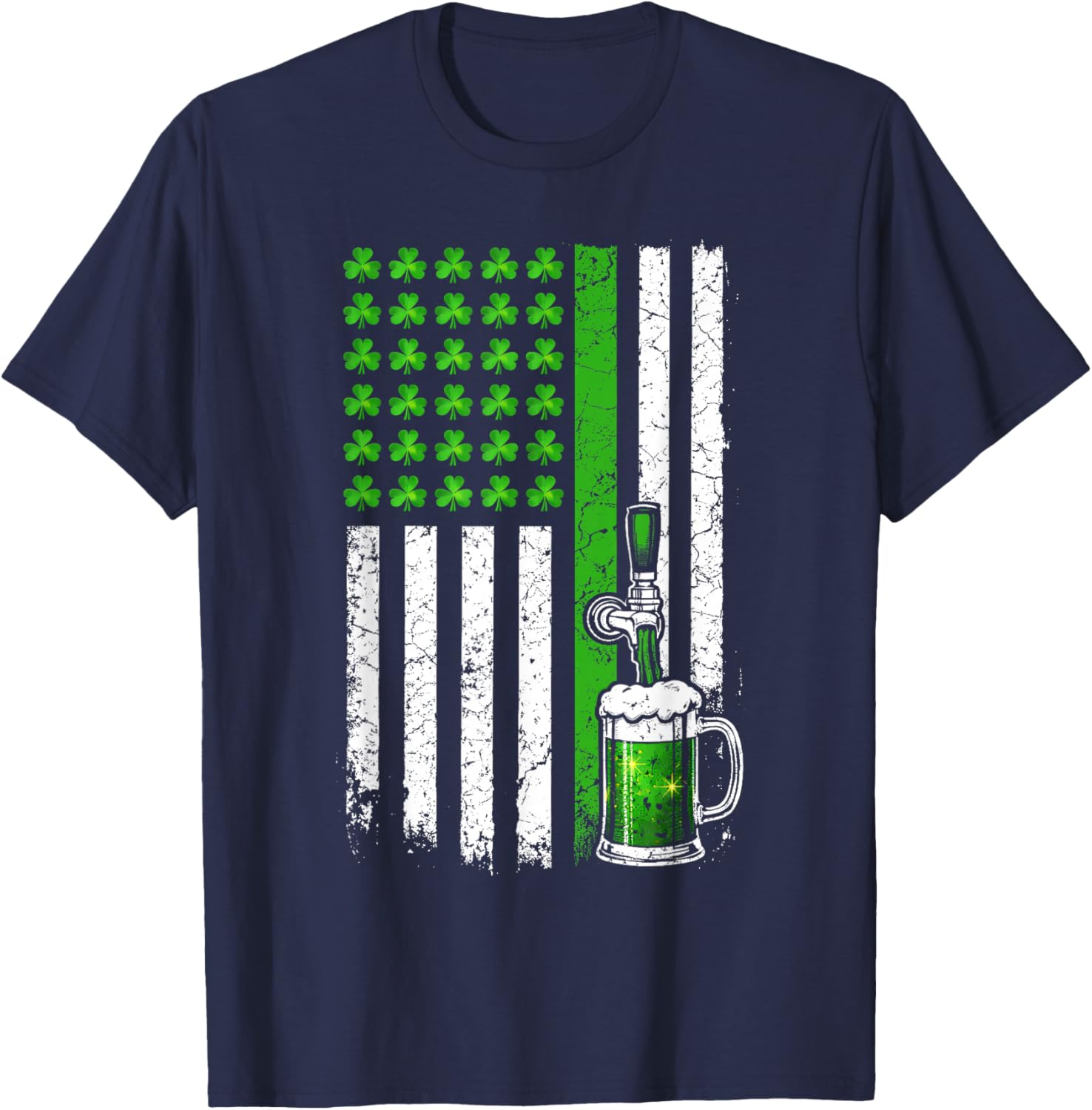 Shamrock Beer America Flag St Patricks Day St Pattys T-Shirt - T-Shirt | Navy
